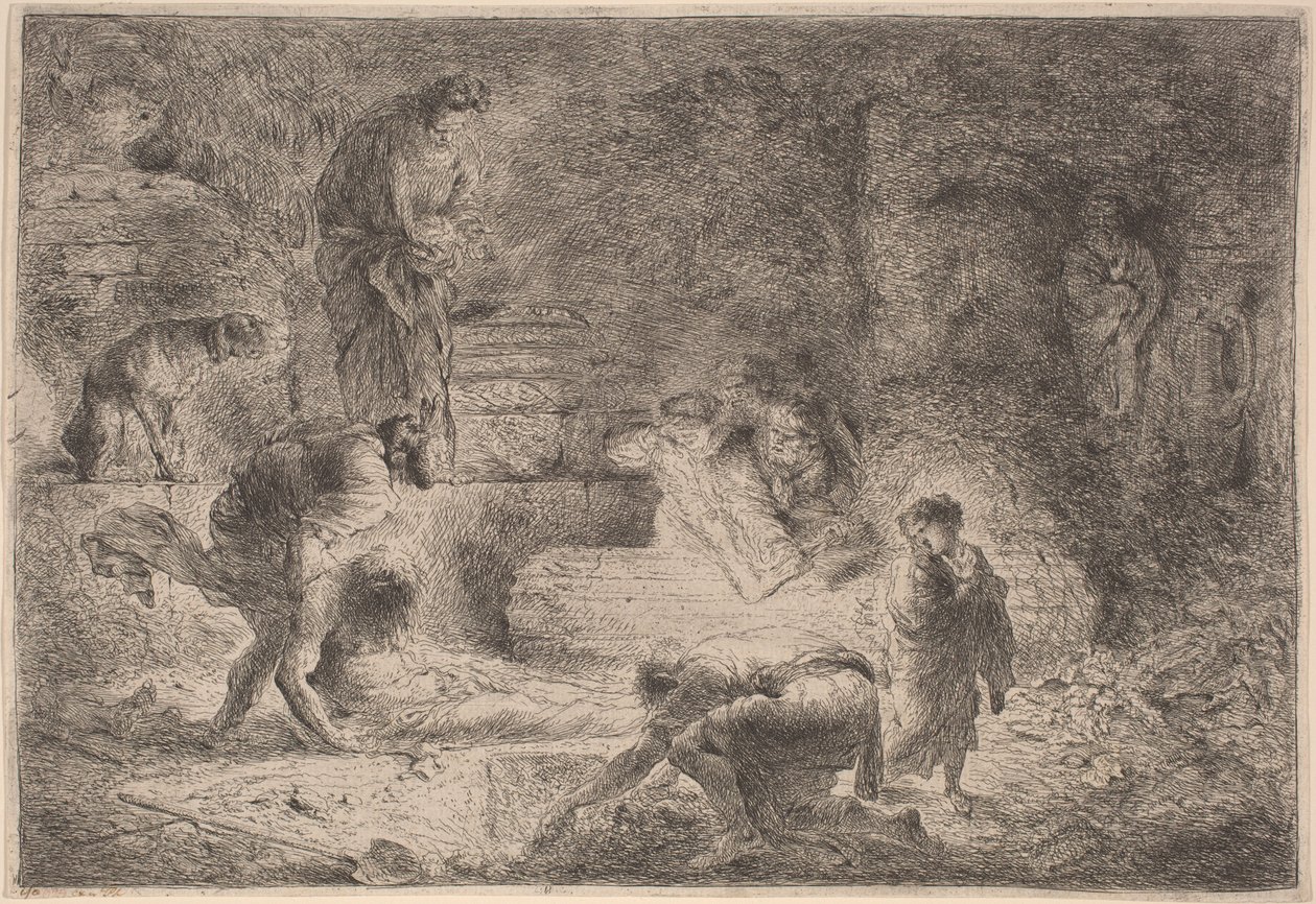 Tobit enterrando os mortos de Giovanni Benedetto Castiglione
