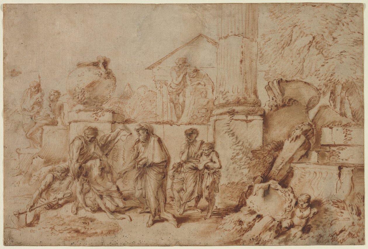 Tobit Enterrando os Mortos, 1640s. de Giovanni Benedetto Castiglione