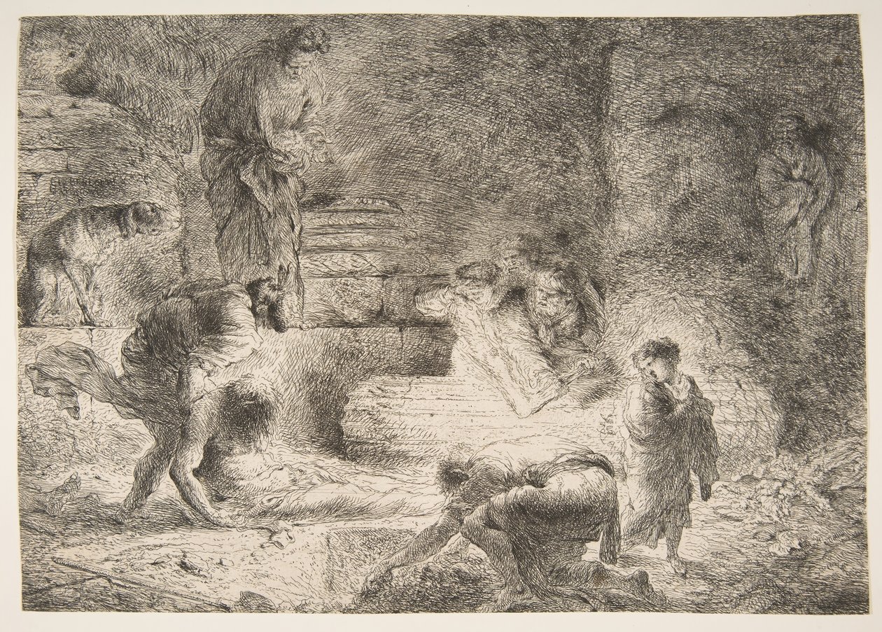 Tobit enterrando os mortos, ca. 1647-51. de Giovanni Benedetto Castiglione