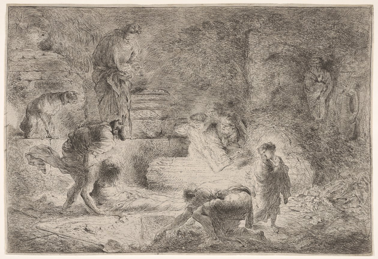 Tobit enterrando os mortos, ca. 1647-51. de Giovanni Benedetto Castiglione