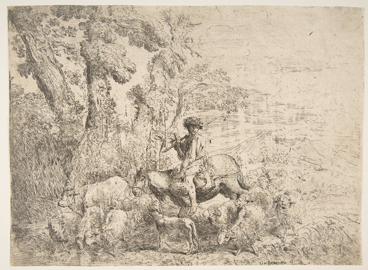Jovem pastor a cavalo, 1638. de Giovanni Benedetto Castiglione