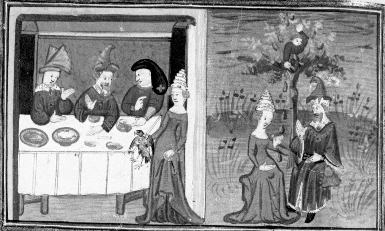 Decameron, Lidia mata o gavião do marido; a mulher conversa com o marido no prado. Sétimo dia, notícia 9 de Giovanni Boccaccio