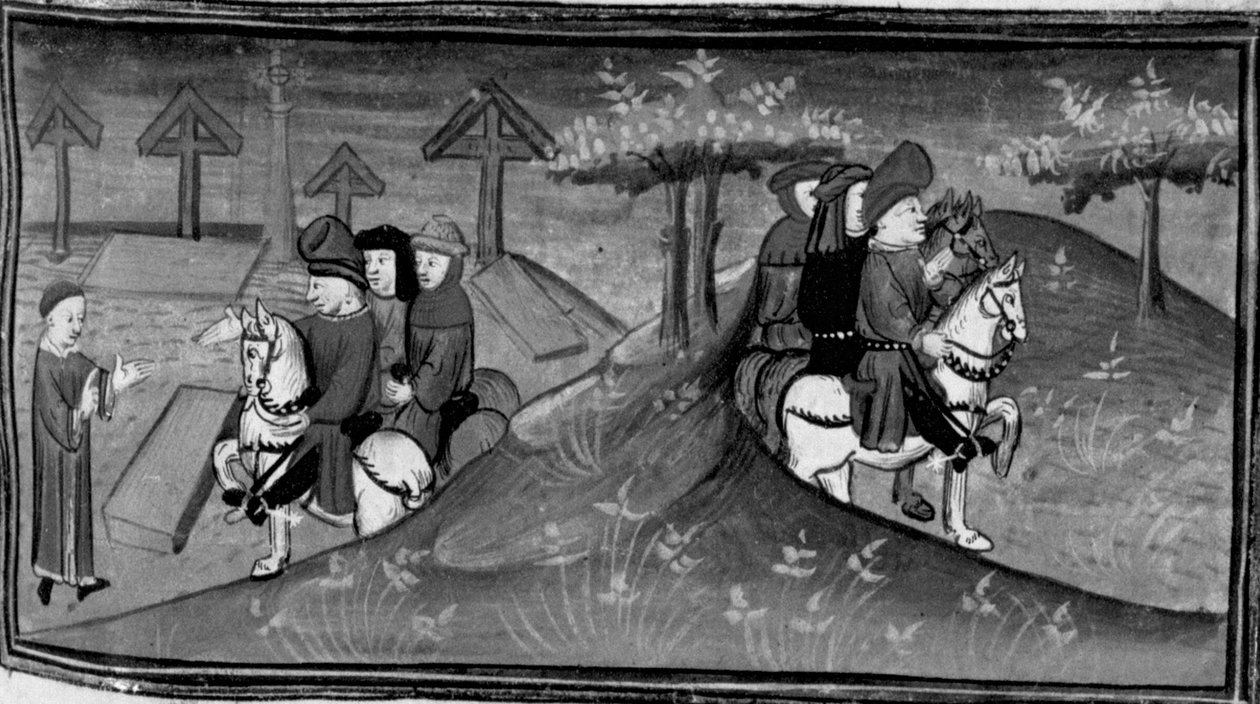 Decameron, Betto Brunelleschi e a sua brigada encontram-se com Guido Cavalcanti; Betto explica as palavras de Guido aos seus amigos. Dia 6, notícia 9 de Giovanni Boccaccio
