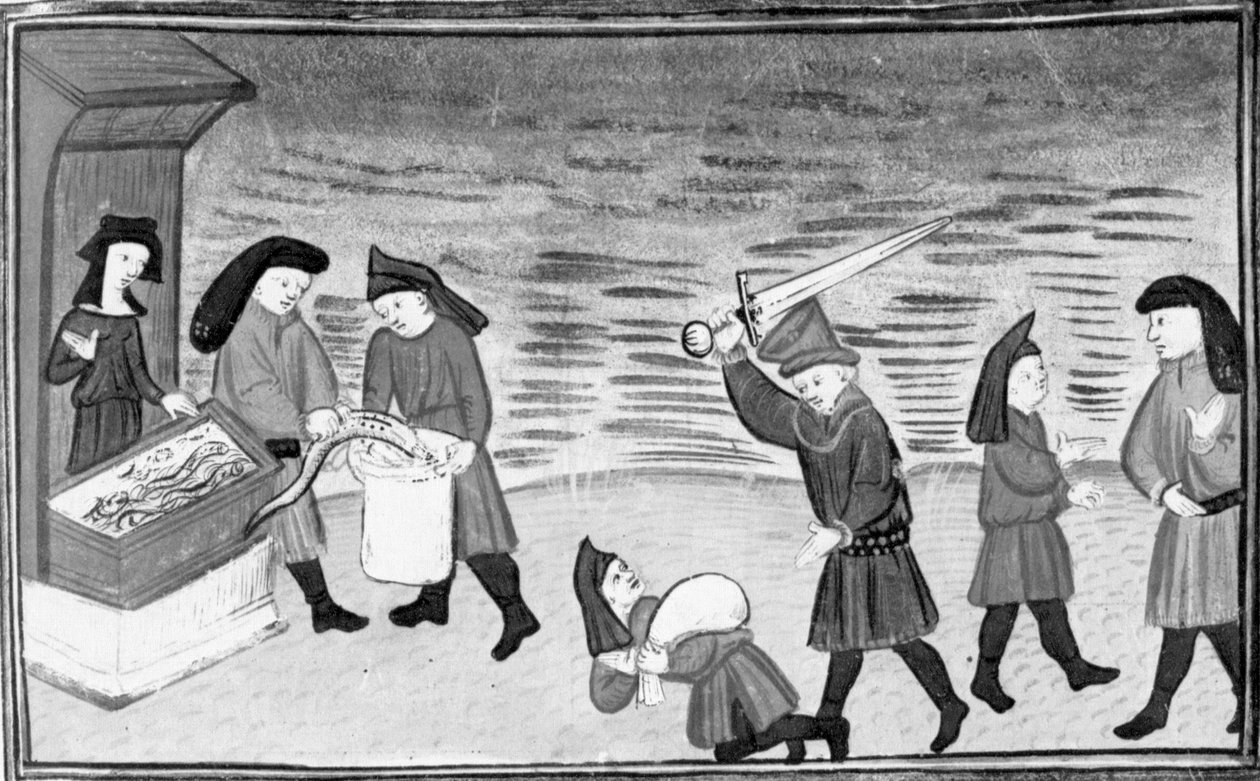Decameron, Biondello mostra a Ciacco as lampreias; Filippo ataca Biondello; Ciacco e Biondello fazem as pazes. Dia 9, notícia 8 de Giovanni Boccaccio
