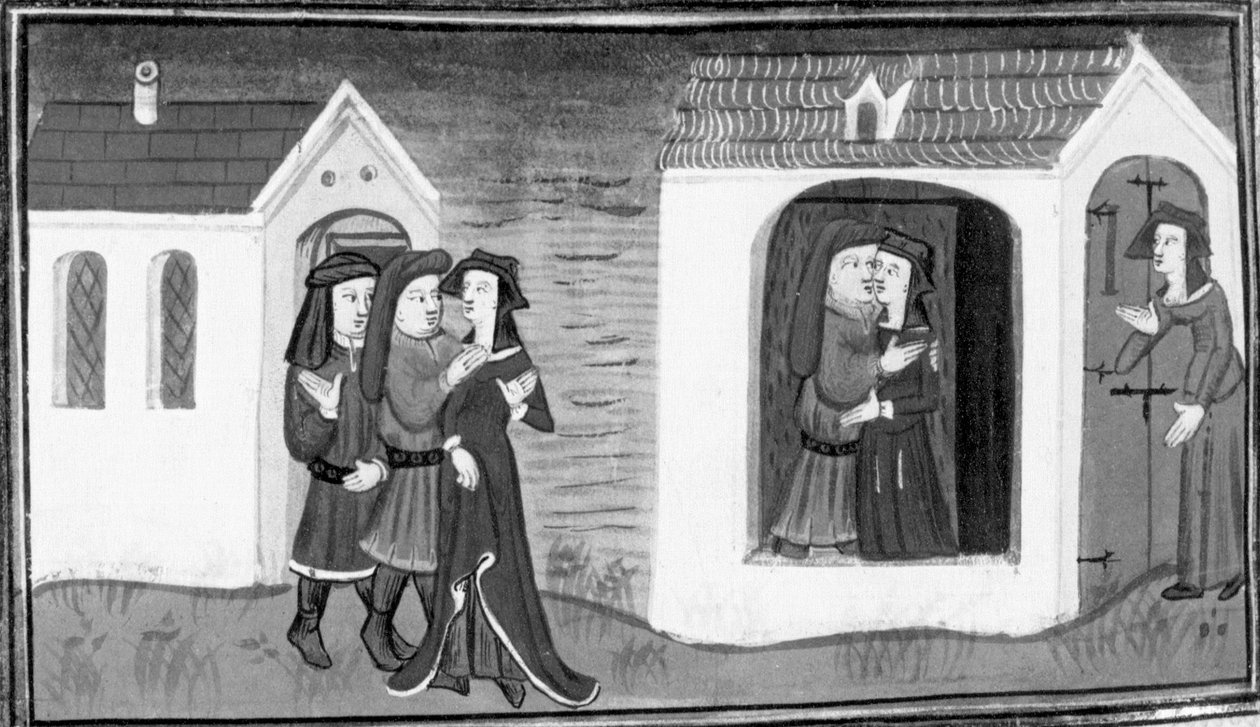 Decameron, Calandrino corteja Niccolosa; a mulher de Calandrino surpreende o marido com Niccolosa. Nono dia, conto 5 de Giovanni Boccaccio