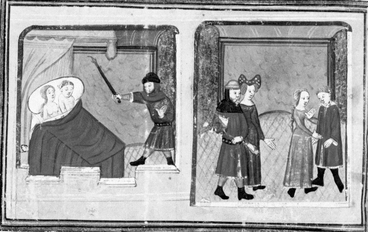 Decameron, Cimon observa Ifigénia; celebra-se um casamento duplo. Quinto dia, conto 4 de Giovanni Boccaccio