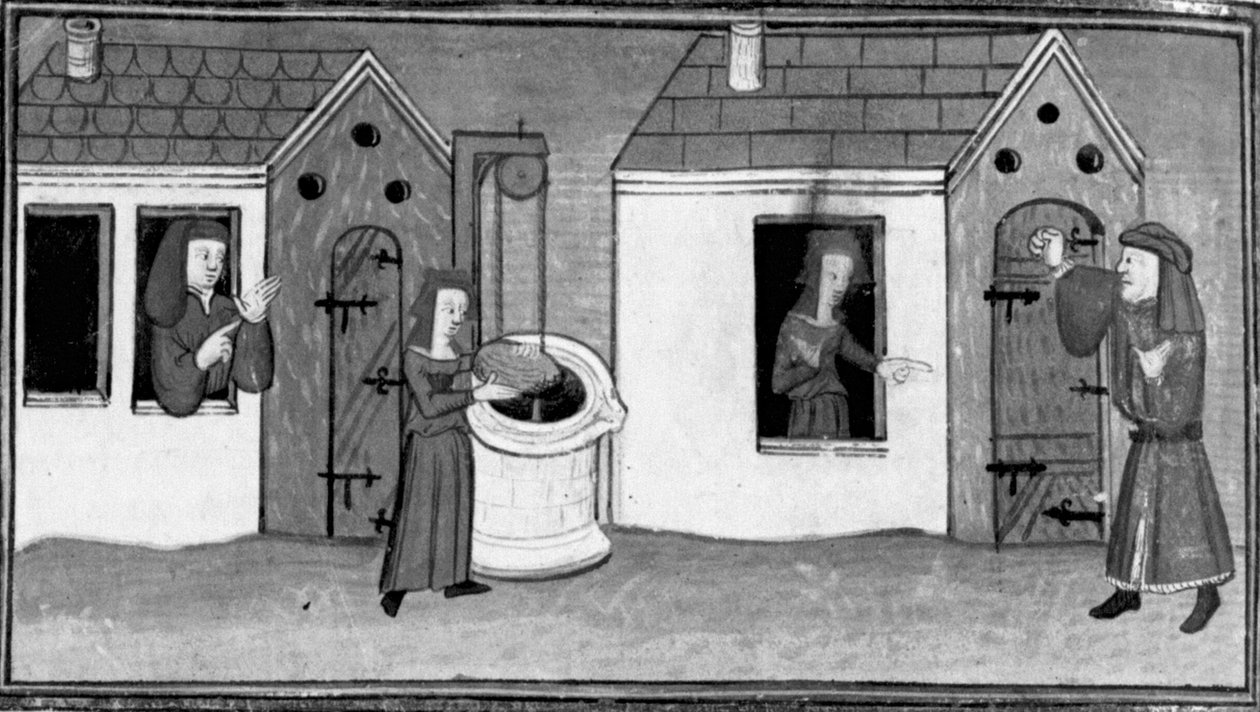 Decameron, Ghita atira uma pedra ao poço; Tofano fica fechado fora de casa . Sétimo dia, conto 4 de Giovanni Boccaccio