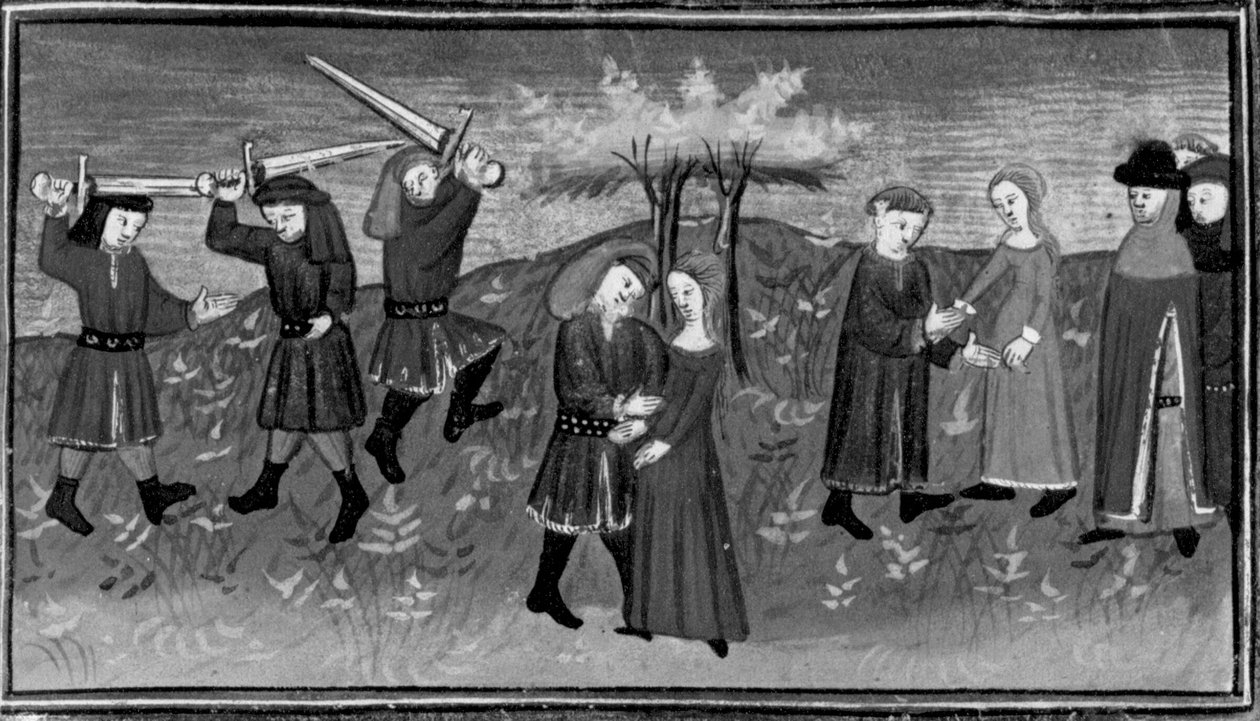 Décaméron, Giannole e Minghino tentam raptar Agnès; Agnès casa-se com Minghino. Quinto dia, conto 5 de Giovanni Boccaccio