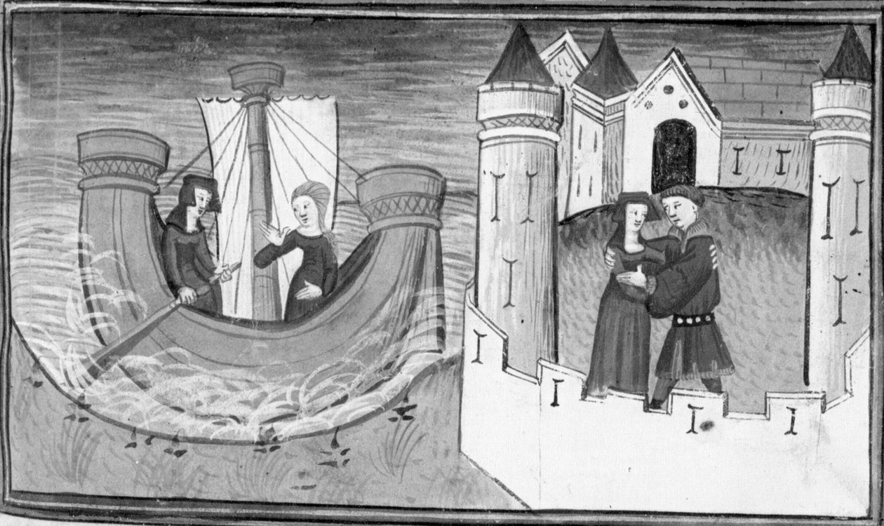 Decameron, Gostanza à deriva num barco; Gostanza reencontra-se com Martuccio. Quinto dia, conto 2 de Giovanni Boccaccio