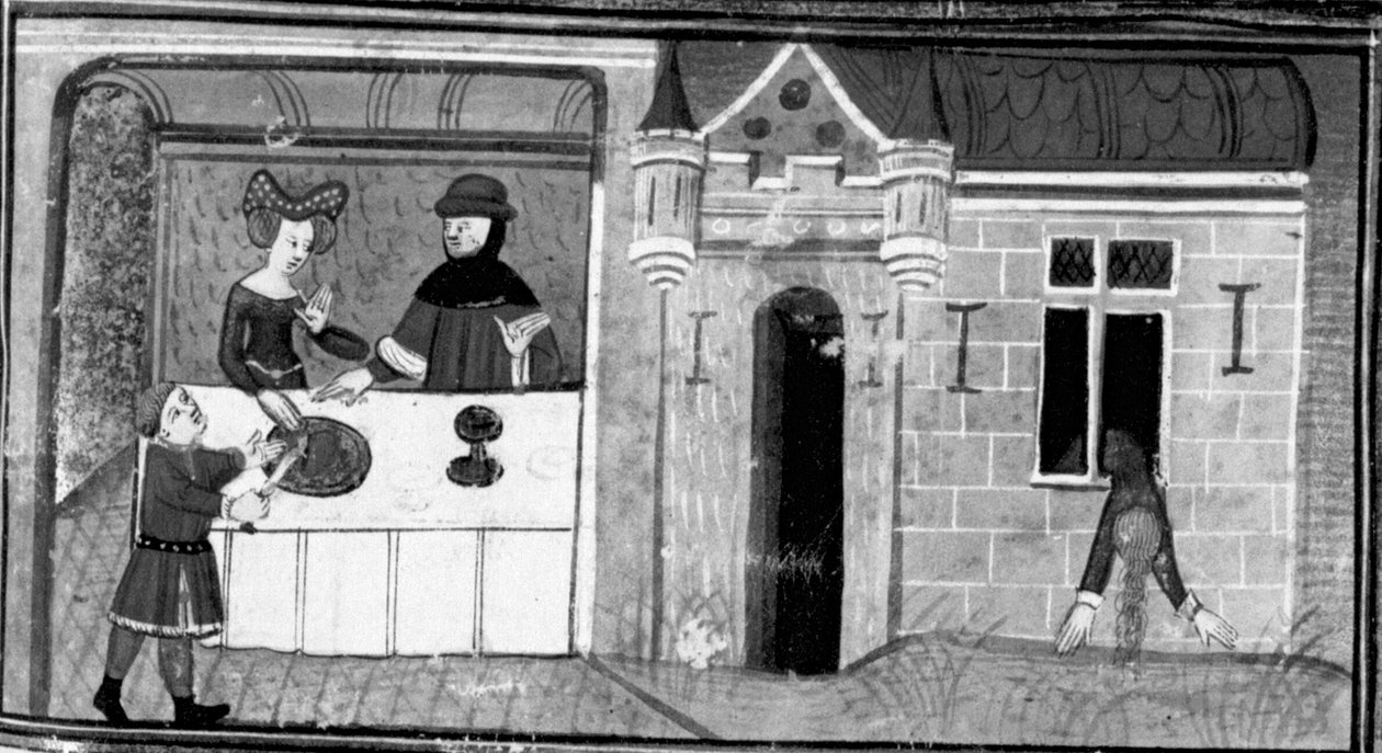Decameron, Guilielmo Rossiglione faz a sua mulher servir o coração de Guardastagno; a mulher atira-se pela janela Quarto dia, conto 9 de Giovanni Boccaccio
