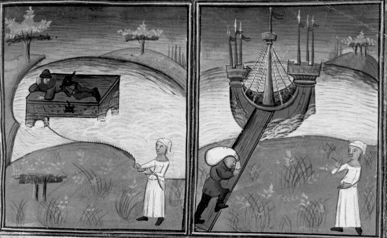 Decameron, Landolfo Rufolo é salvo por uma mulher; Landolfo regressa a casa. Segundo dia, conto 4 de Giovanni Boccaccio