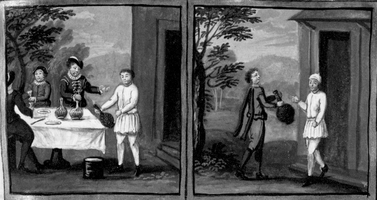 Decameron, O padeiro Cisti oferece vinho a Geri Spina e aos seus convidados; um dos criados de Geri vai a casa de Cisti para pedir vinho. Sexto dia, conto 2 de Giovanni Boccaccio