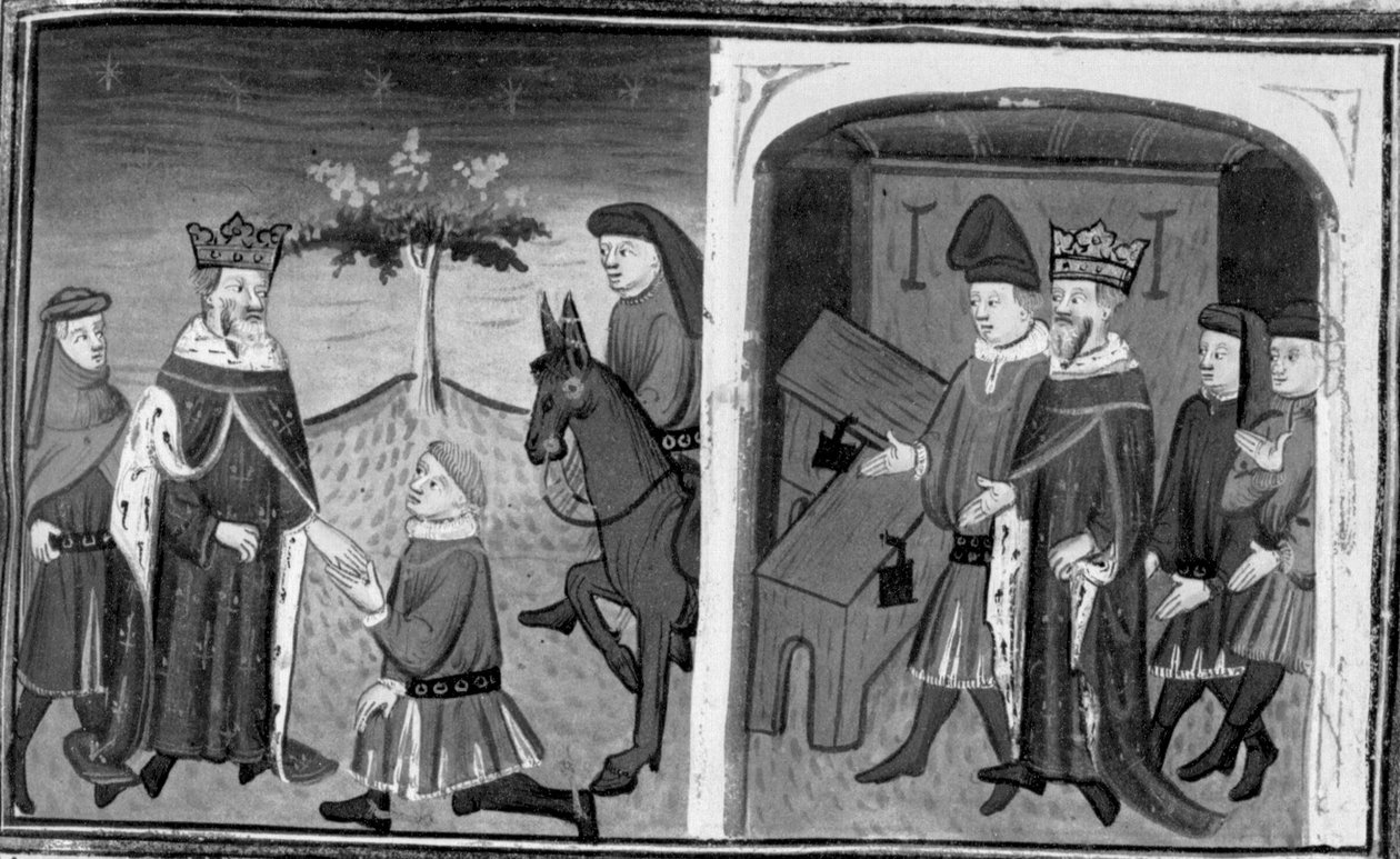 Decameron, Ruggieri abandona o rei Alfonso; o rei convida Ruggieri a escolher entre duas arcas. Décimo dia, conto 1 de Giovanni Boccaccio