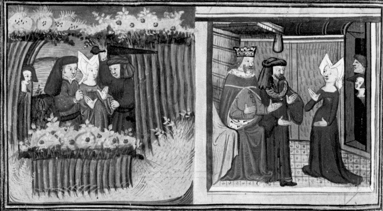 Decameron, Uma mulher é atacada em Chipre; a mulher consegue uma audiência com o rei. Primeiro dia, notícia 9. de Giovanni Boccaccio