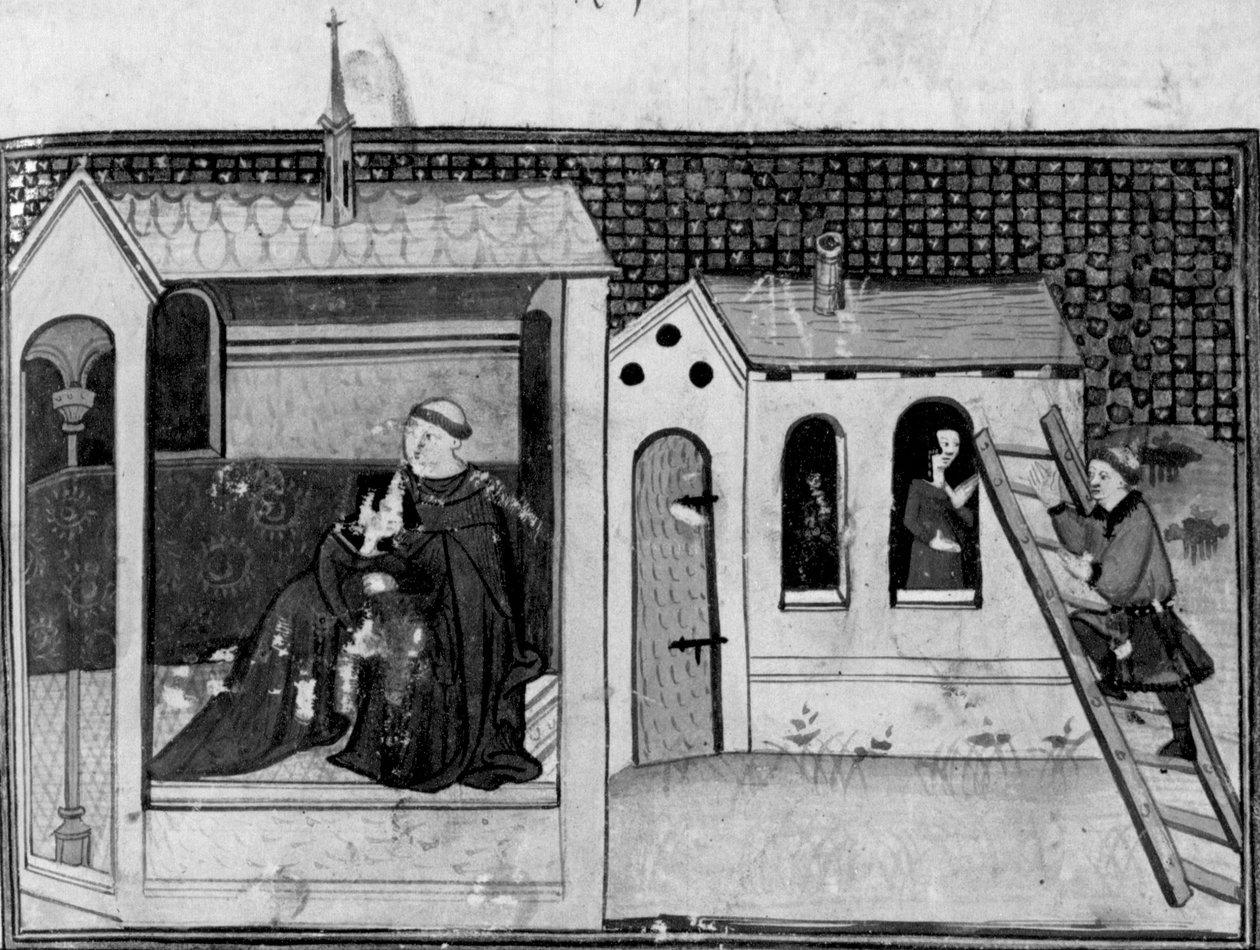 Decameron, Uma mulher vai à igreja para se confessar; um jovem visita a mulher. Terceiro dia, conto 3 de Giovanni Boccaccio