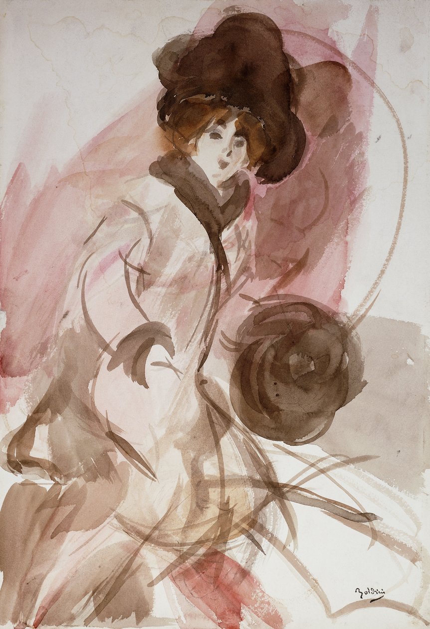 Uma senhora elegante com um regalo, c.1910-12 de Giovanni Boldini