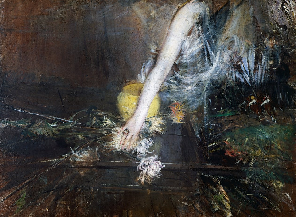 Braço com vaso de flores, ca. 1910, de Giovanni Boldini (1842-1931), óleo sobre tela. Itália, século XX. de Giovanni Boldini