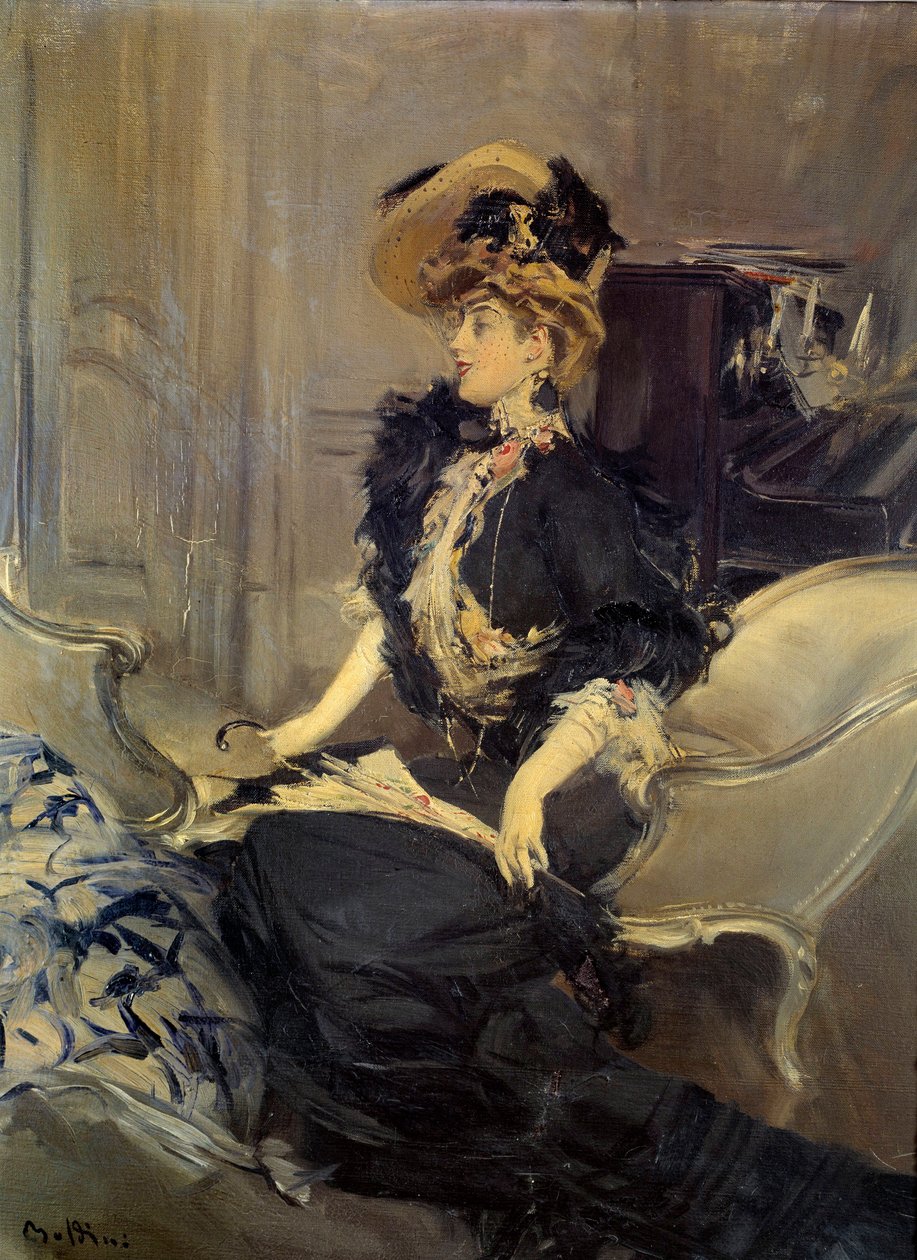 Belle Epoque: “” a visita ”” ”Elegante jovem de vestido de noite. Pintura de Giovanni Boldini de Giovanni Boldini