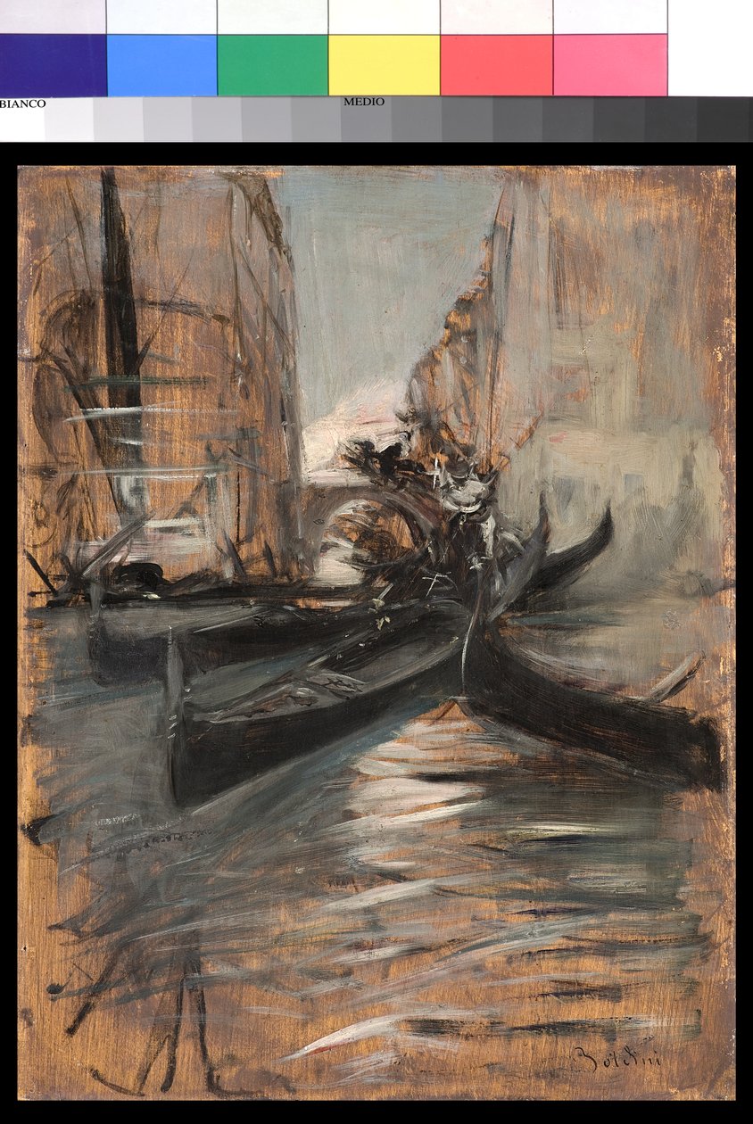 Canal em Veneza com gôndolas, 1899-1913 de Giovanni Boldini