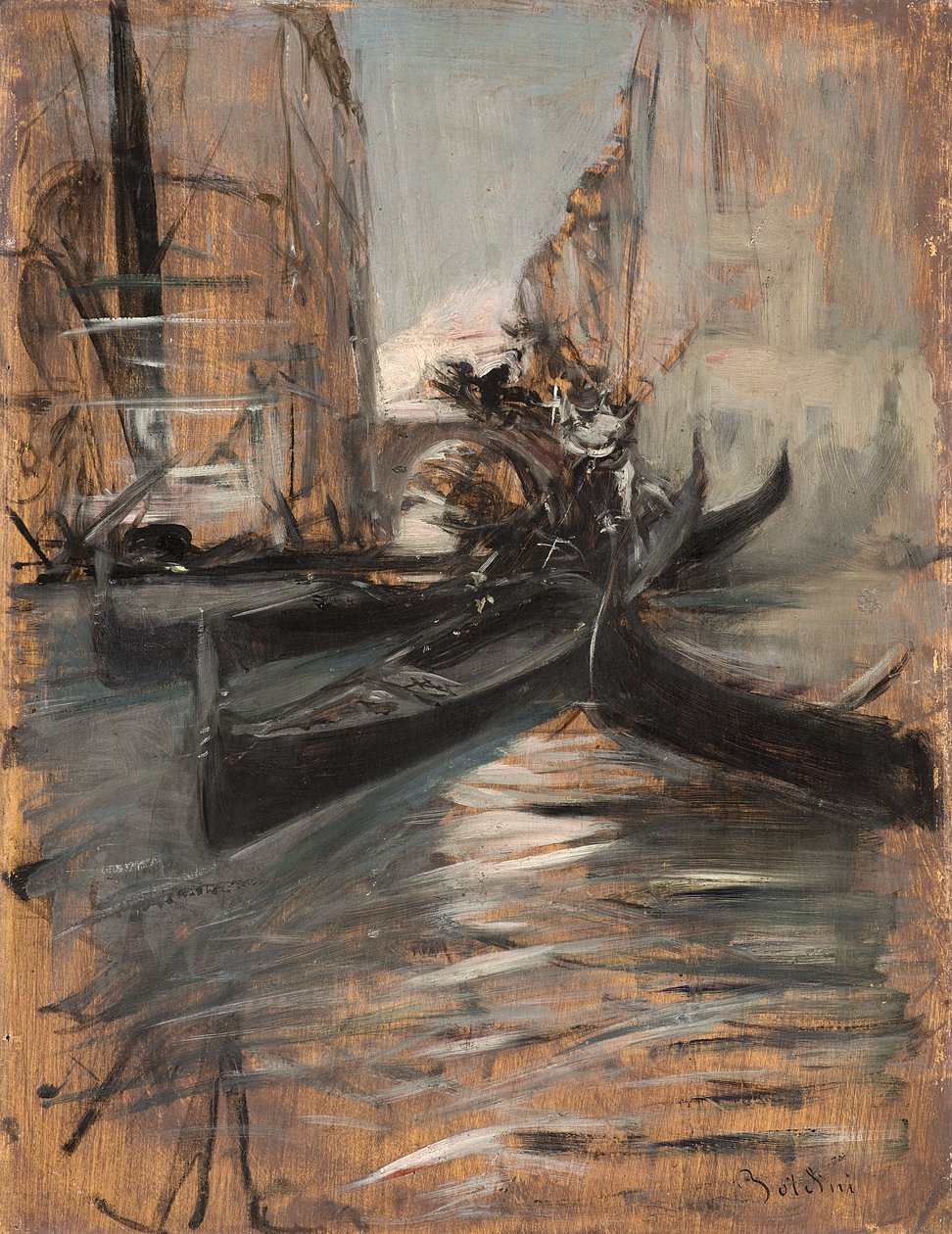 Canal com gôndolas, Veneza, Itália, 1910-14 de Giovanni Boldini