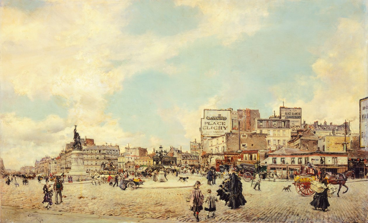 Praça Clichy, Paris, de Giovanni Boldini (1842-1931), óleo sobre tela, 60x98 cm de Giovanni Boldini