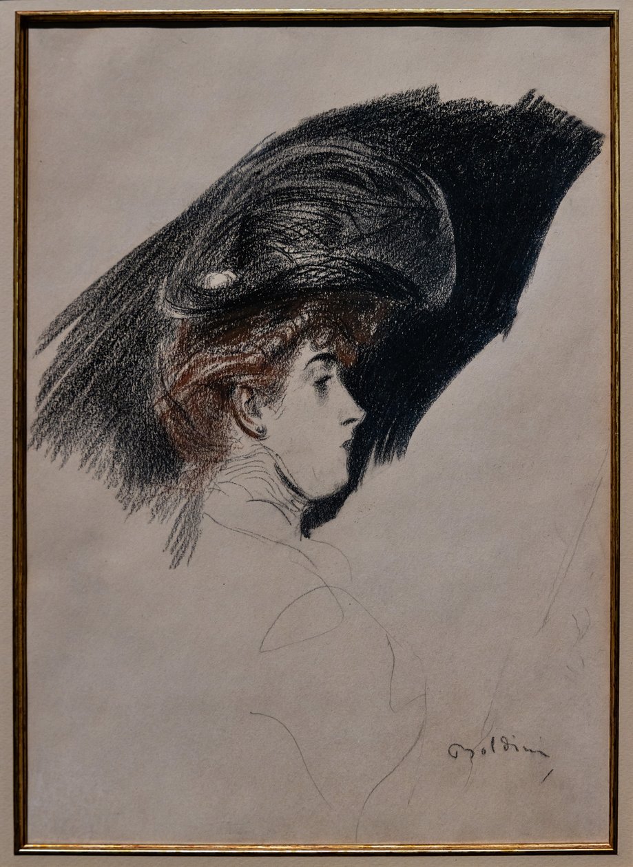 Elegant Profile, c.1880 (carvão vegetal sobre papel) de Giovanni Boldini
