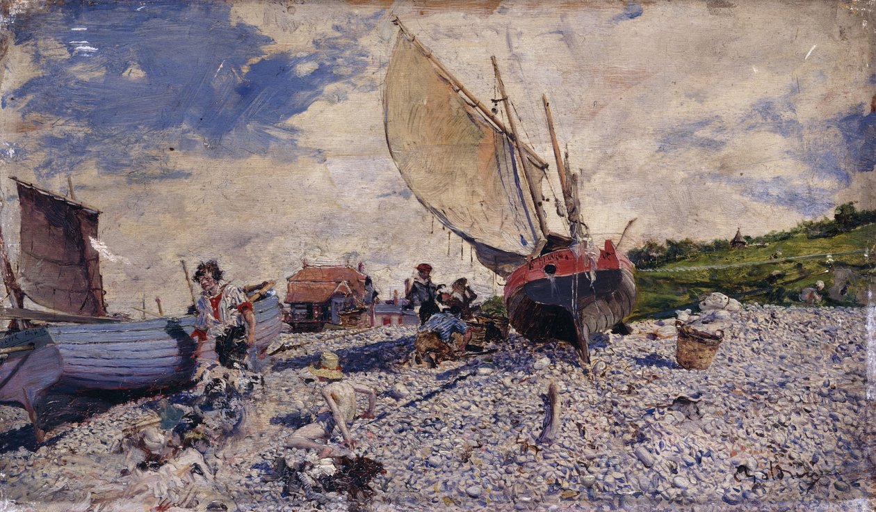 Praia de Etretat, ao norte de Le Havre; Praia de Etretat, ao norte de Le Havre, c.1870-72 de Giovanni Boldini
