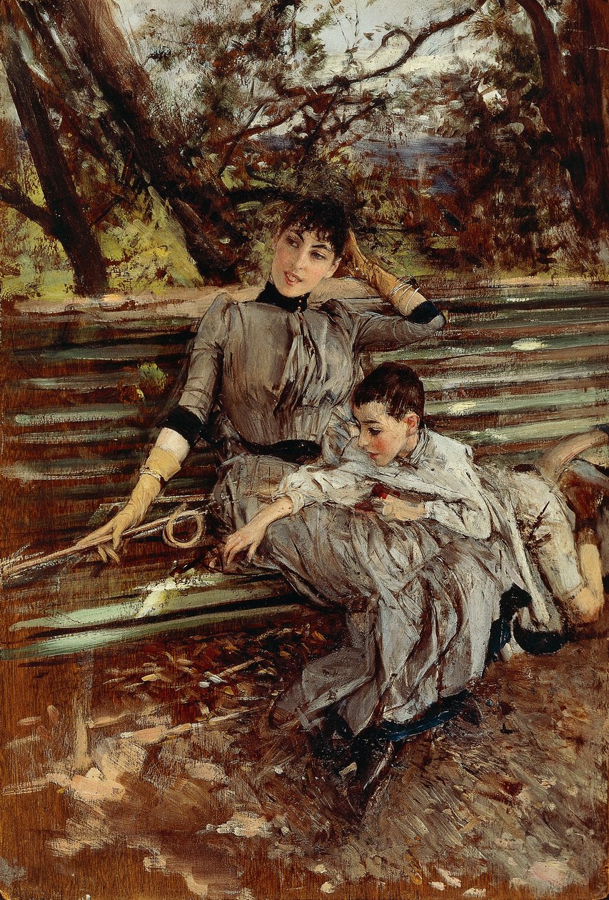 Em Garden ou Alaide e Ottavio Banti, cerca de 1884, de Giovanni Boldini (1842-1931), óleo sobre painel, 34x24 cm de Giovanni Boldini