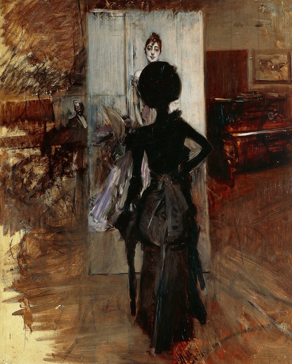 Lady in studio of painter facing White Pastel de Giovanni Boldini (1842-1931) de Giovanni Boldini