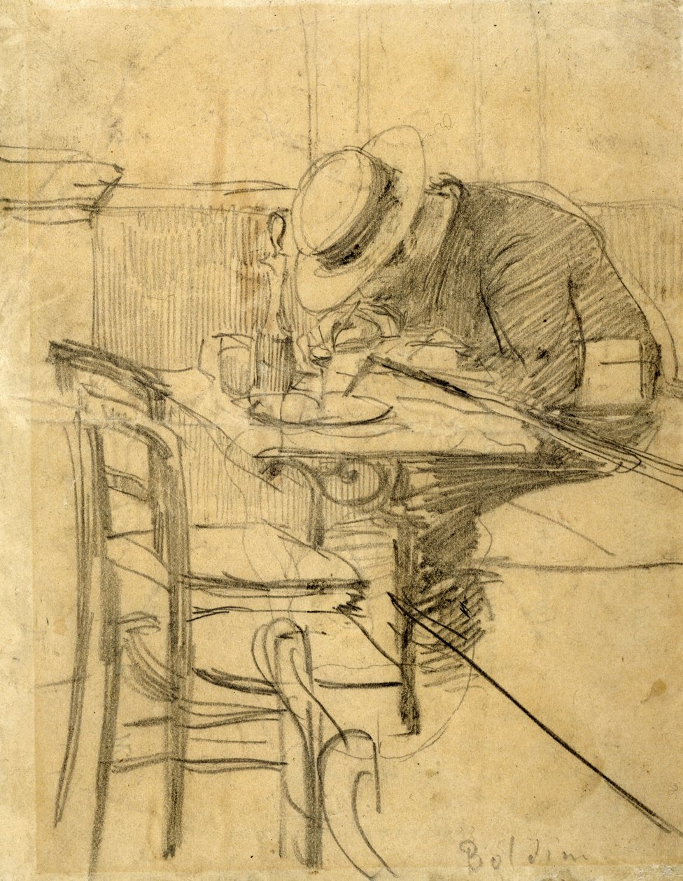 O pintor Helleu sentado numa esplanada de café de Giovanni Boldini