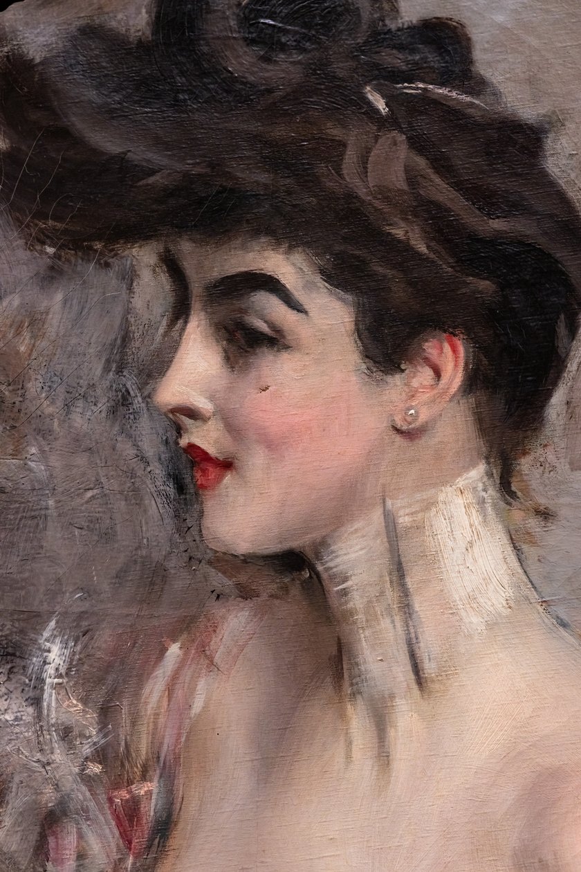 Madame X com um colar de pérolas, detalhe de Giovanni Boldini