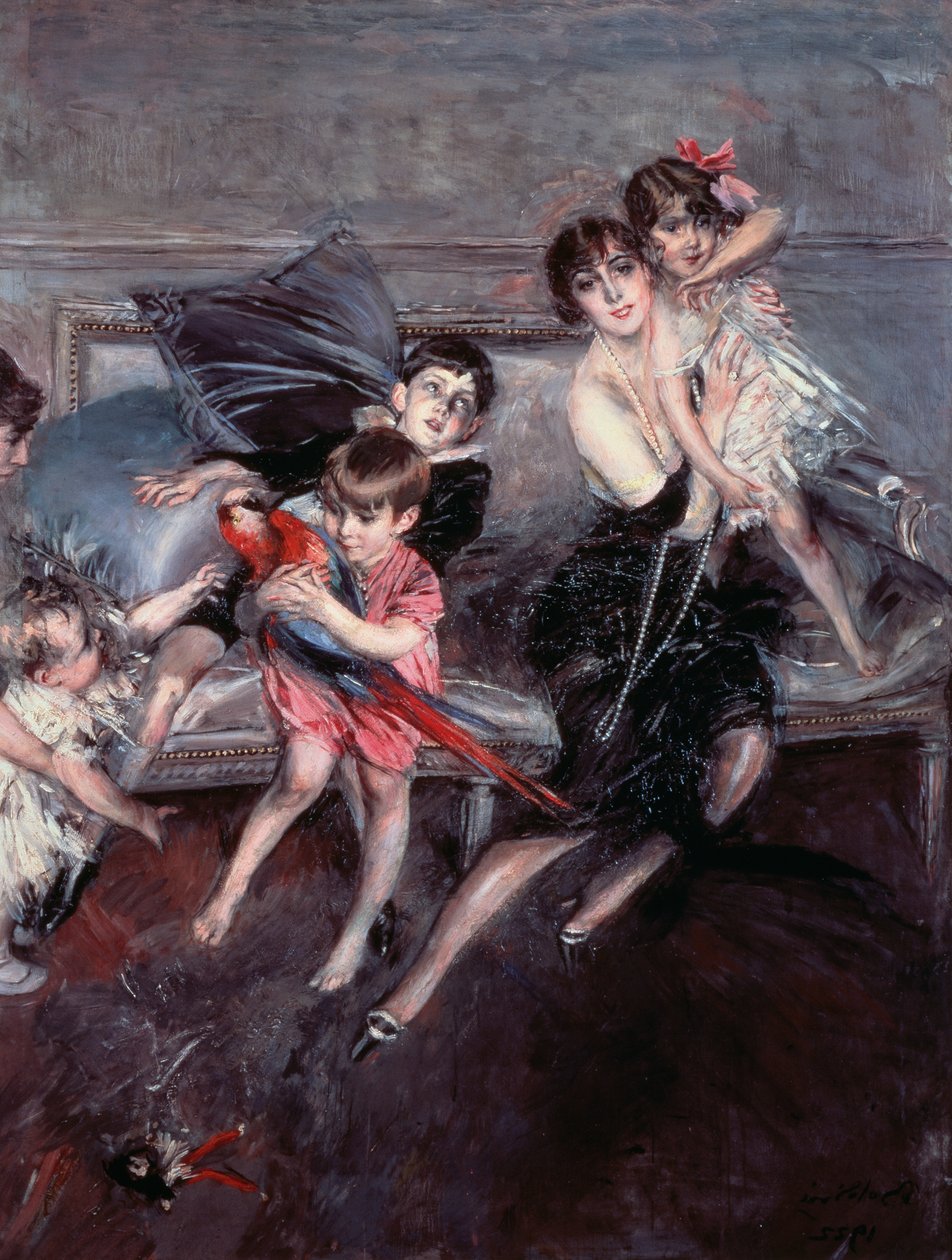 Sra. Edwards com quatro filhos e babá de Giovanni Boldini