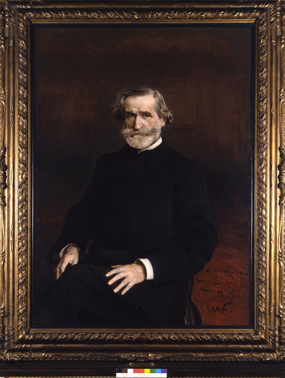 Retrato de Giuseppe Verdi (1813 - 1901), compositor italiano de Giuseppe Boldini. Casa de repouso para os músicos G. Verdi de Giovanni Boldini