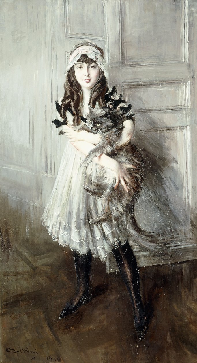 Retrato de Josefina Errazuriz segurando um gato, 1910 de Giovanni Boldini