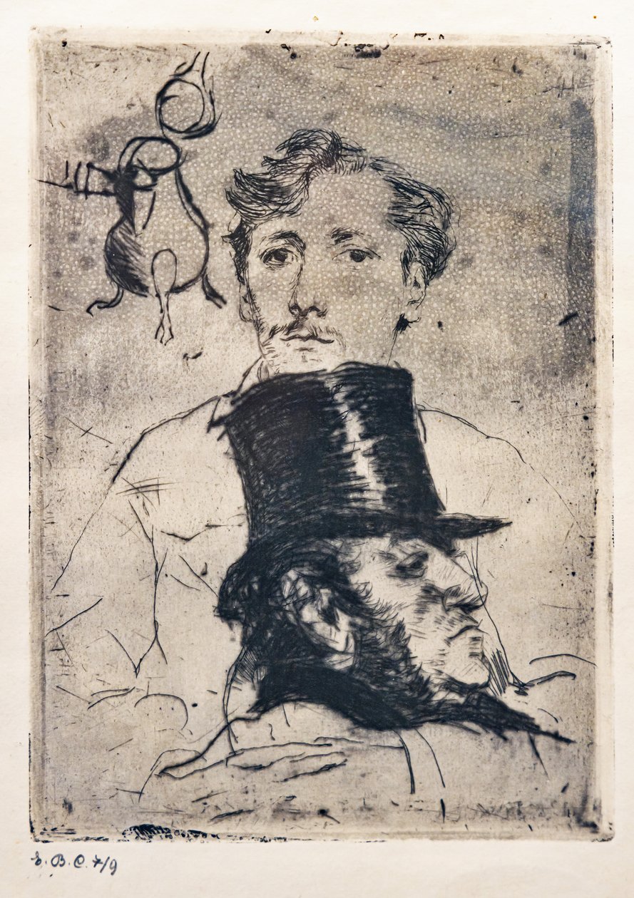 Retrato de Rodenbach (gravura e ponto seco) de Giovanni Boldini