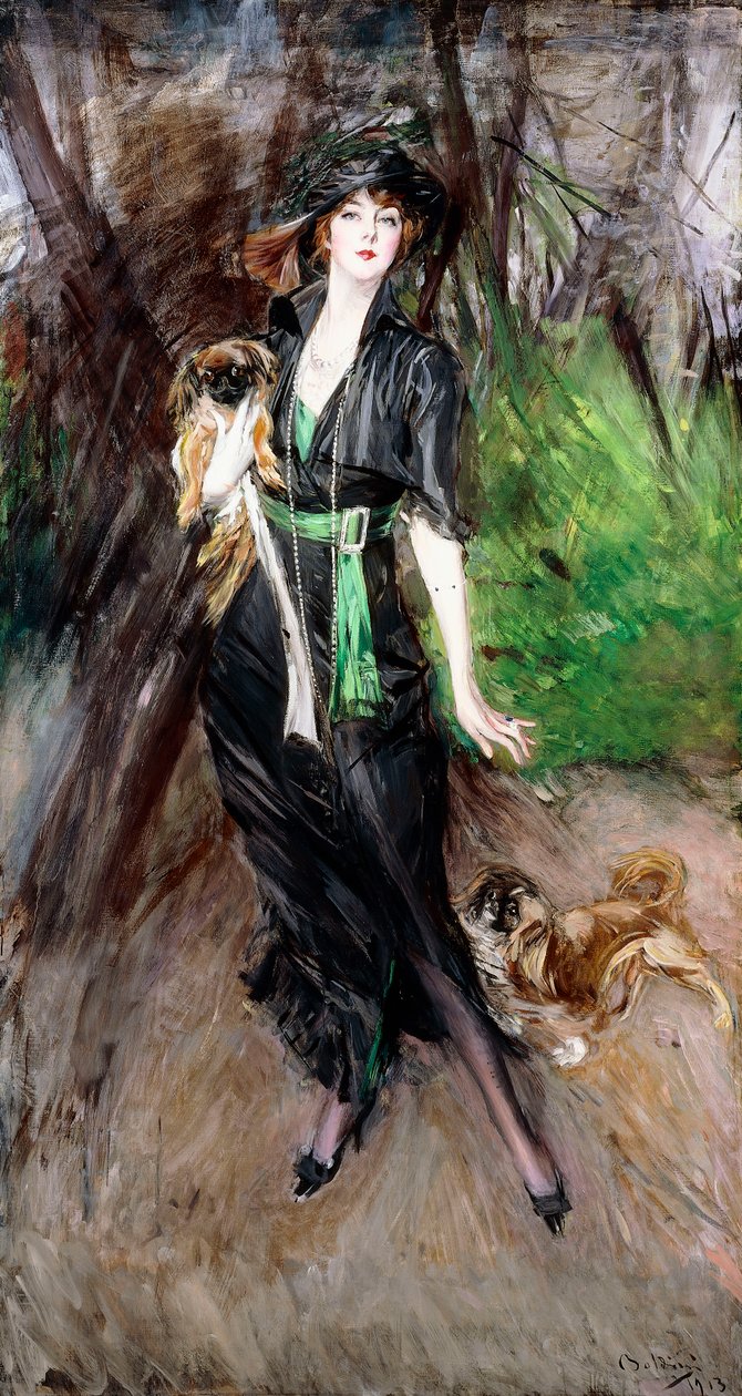 Retrato de uma senhora, Lina Bilitis, com dois pekineses, 1913 de Giovanni Boldini