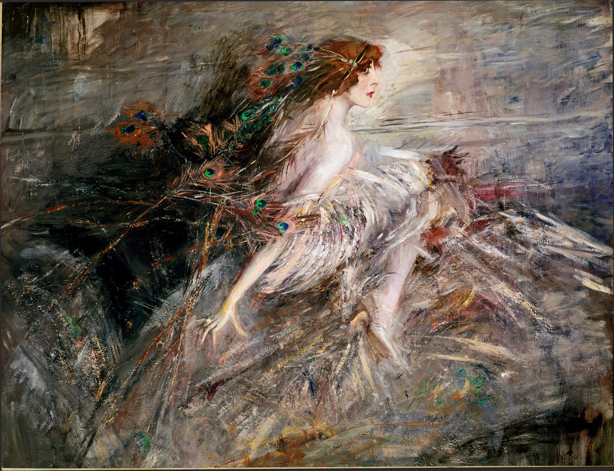 Retrato da Marquesa Casati com Pintura de Penas de Pavão de Giovanni Boldini de Giovanni Boldini