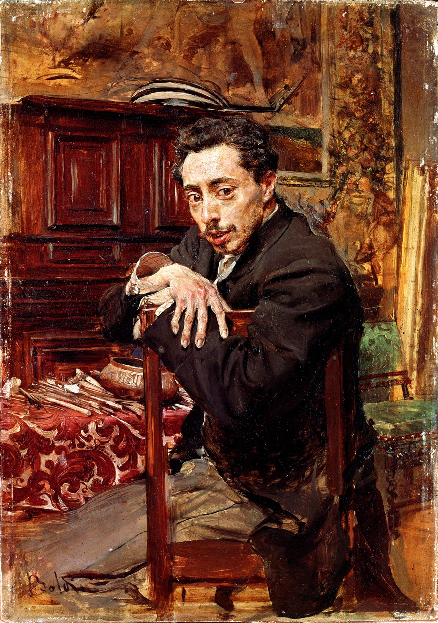 Retrato do pintor Joaquin Araujo Ruano. Pintura de Giovanni Boldini (1842-1931) por volta de 1889. Óleo sobre tela. Dim: 29x20cm. Pistoia, Coleção Boldini de Giovanni Boldini