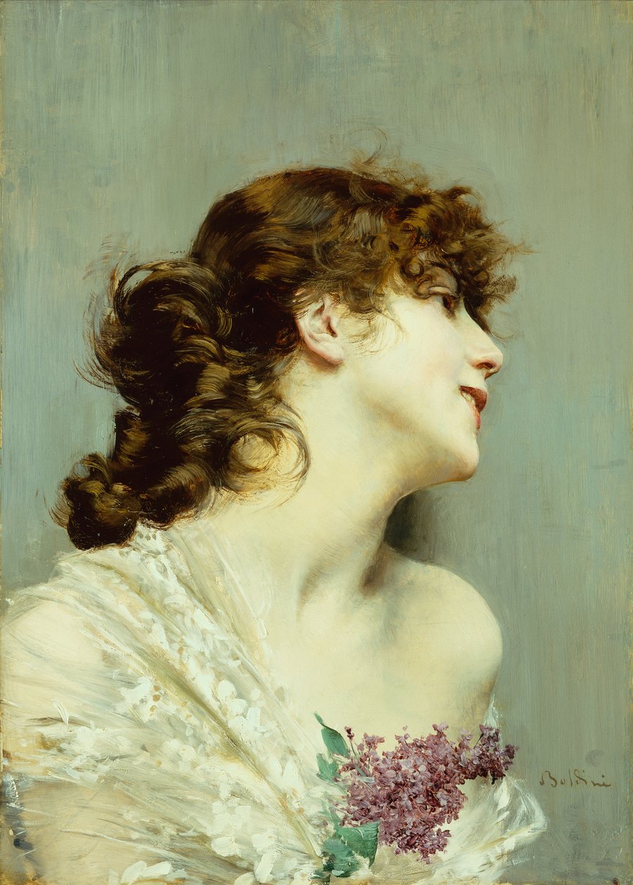 Perfil de uma Jovem Mulher (óleo sobre painel) de Giovanni Boldini