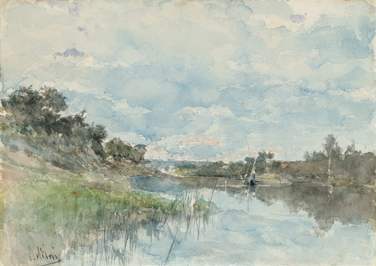 Paisagem fluvial com um barco de pesca (aquarela) de Giovanni Boldini