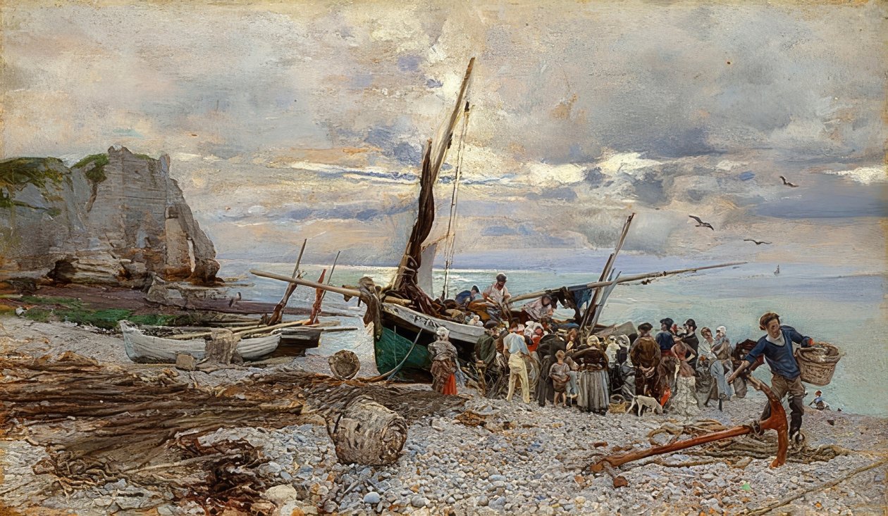 Retorno dos barcos de pesca, Étretat. 1879 de Giovanni Boldini