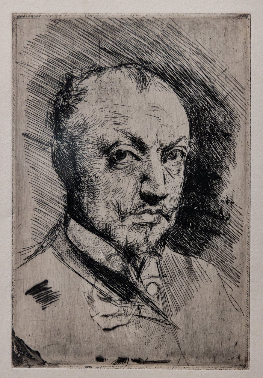 Auto-retrato, c.1890 (ponto seco, roleta e gravura em papel) de Giovanni Boldini