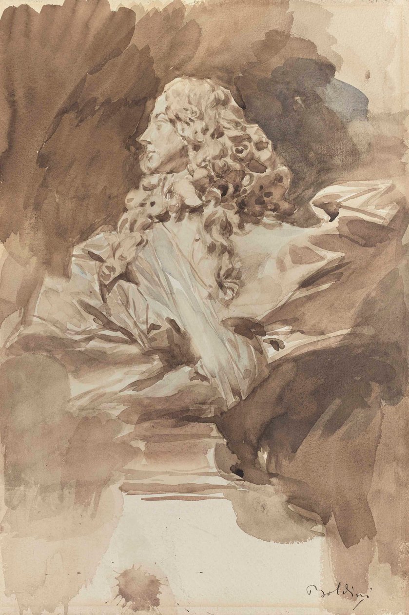 Estudo de um busto de Francesco I d&39;Este, após Bernini (lavar no papel) de Giovanni Boldini