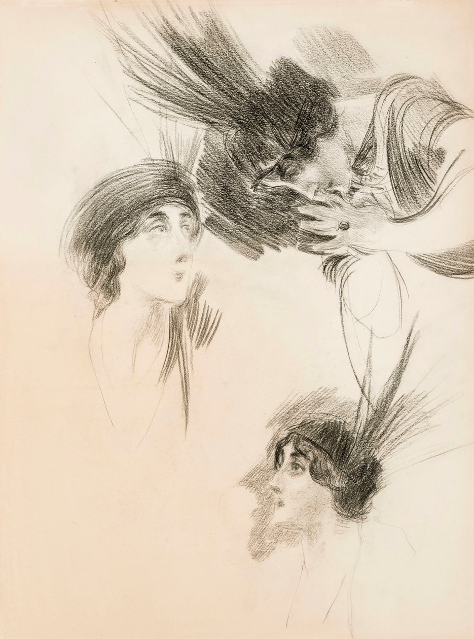 Três estudos para o retrato de Dora di Rudinì Labouchère. de Giovanni Boldini