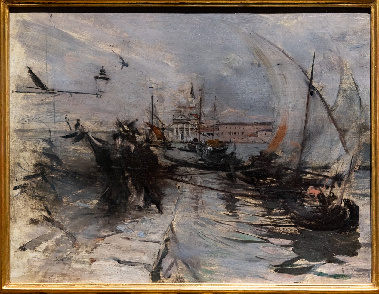 Veneza, St. Giorgio Maggiore visto da cidade, c.1885 (óleo sobre painel) de Giovanni Boldini
