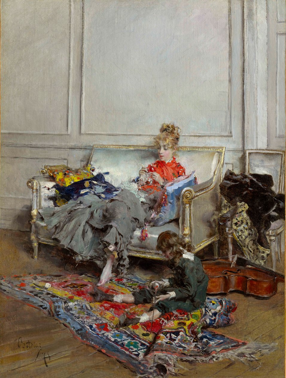 Jovem mulher a fazer croché de Giovanni Boldini