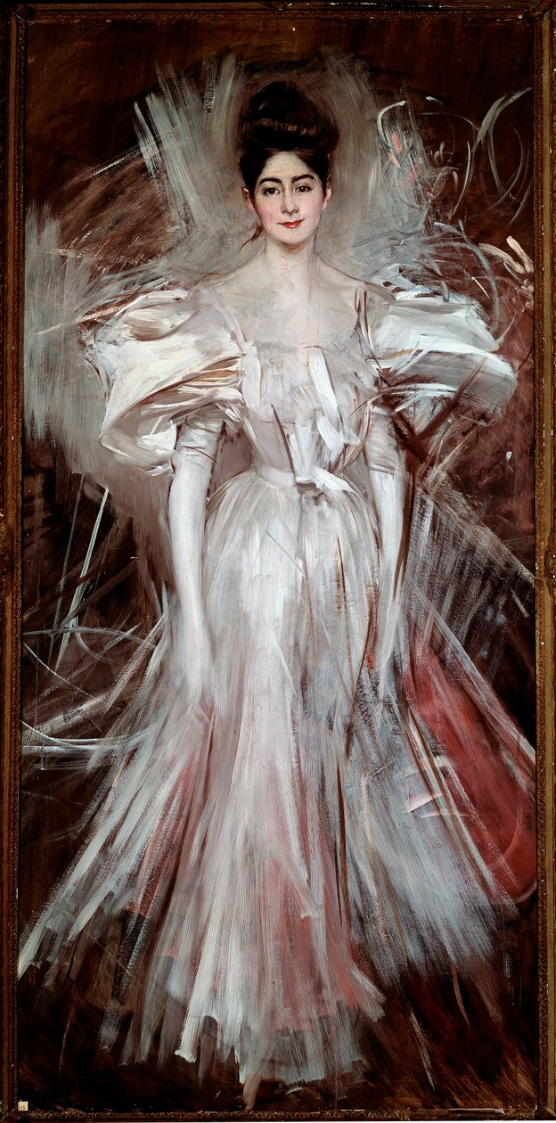 Mulher jovem vestida de cetim branco (fogos de artifício) Pintura de Giovanni Boldini (1842-1931) 1892 Dim. 200x101 cm Pistoia, coleção Boldini de Giovanni Boldini