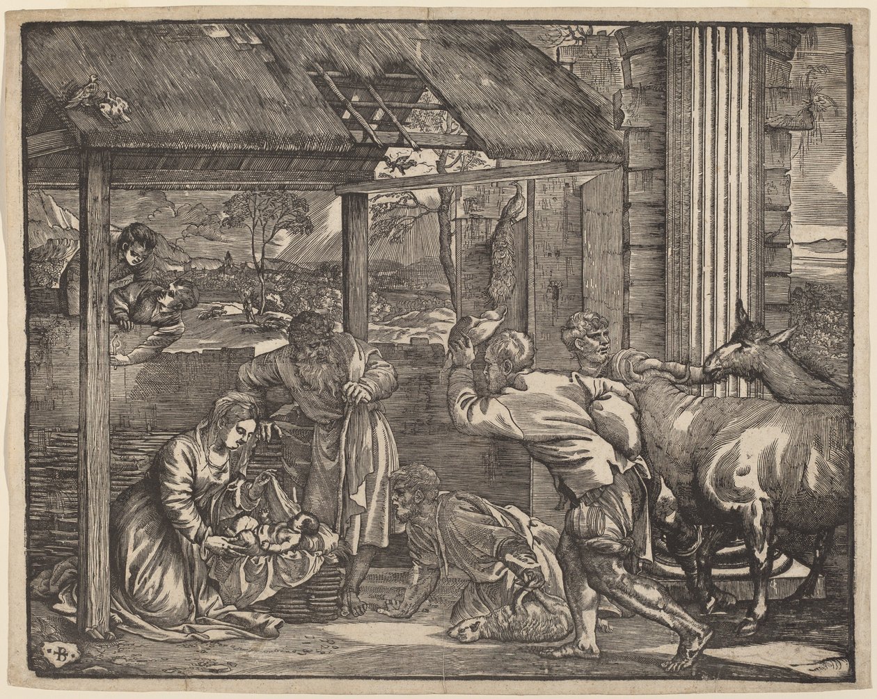 A adoração dos pastores de Giovanni Britto after Titian