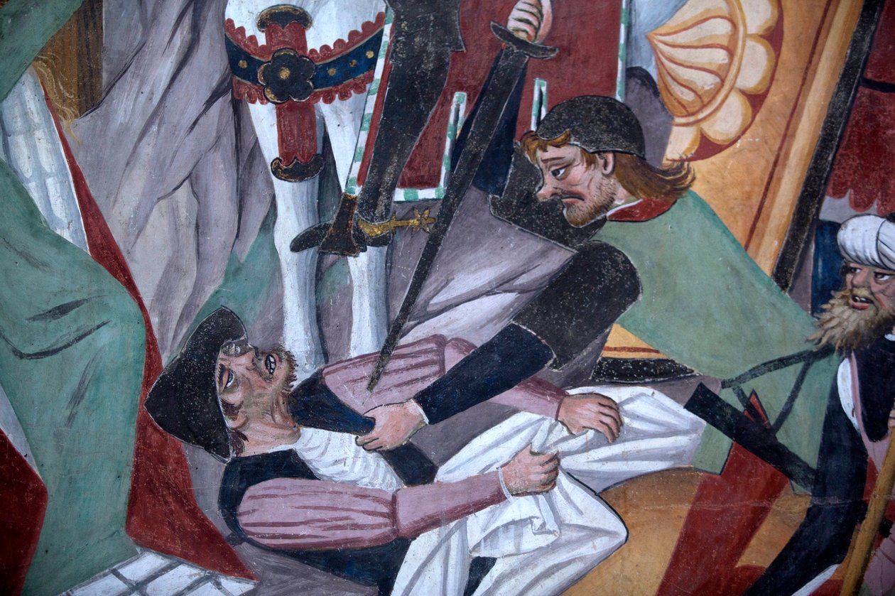 Ciclo da Paixão: a crucificação, detalhe (fresco) de Giovanni Canavesio