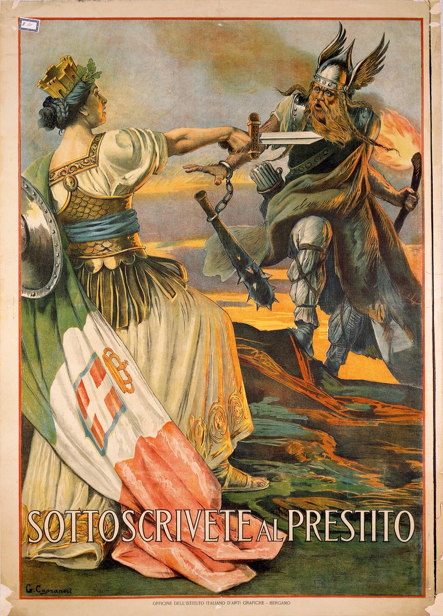 Primeira Guerra Mundial, Sottoscrivete al prestito (Assine o Empréstimo), ilustração de Giovanni Capranesi de Giovanni Capranesi